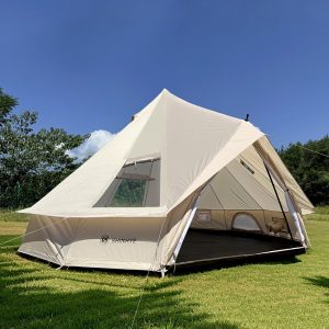 Bell Yurt Tent, Waterproof Luxury 4 Season Hot Tent with Stove Jack/Air Conditioner Vents/2 Skylight for Family Outdoor Camping Oxford Glamping Tents for All Year Living