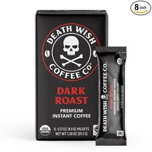 Death Wish Coffee Instant Dark Roast Coffee Packets, Bold & Intense Blend of Arabica & Robusta Beans, USDA Organic, 8 Count