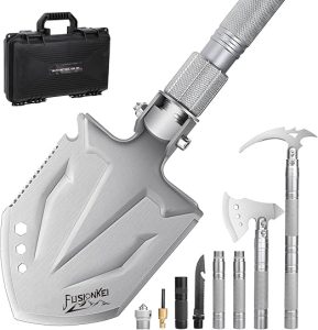 FUSIONKEI Folding Shovel 18 in 1 Multifunctional Camping Shovel Outdoor Spade Field Spade with Axe and Pickaxe for Offroad Survival Hiking Garden 6 Camping Shovel and Axe Combos Built for Tough Outdoor Tasks