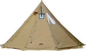 Preself 4~6 Person Tipi Hot Tent T3 XL with Screen Window, Height 8' 6" 2.6m, Diameter 15' 4.6m, for Wood Buring Stove Bushcraft Family Camping Hunting Fishing 10 Heated Camping Tents for Cold-Weather Comfort Outdoors